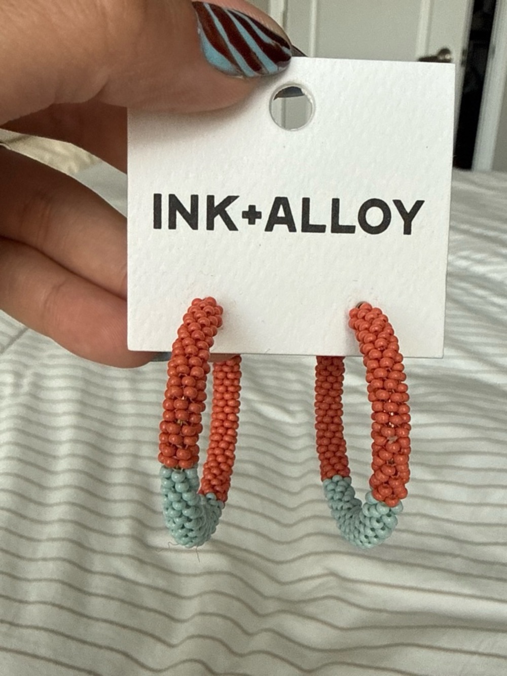 INK+ALLOY Kids Coral & Light Blue Beaded Hoop Earrings